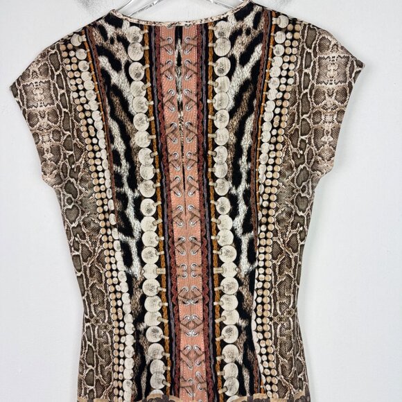 Just Cavalli Mixed Print Cap Sleeve Scoopneck Bodycon Mini Dress Size Medium M - Picture 9 of 11